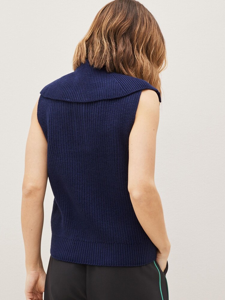 Marineblau/blau - Stricktop mit Knopfleiste und Kragen - Bild 2 von 5