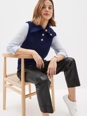 Marineblau/blau - Stricktop mit Knopfleiste und Kragen - Bild 3 von 5