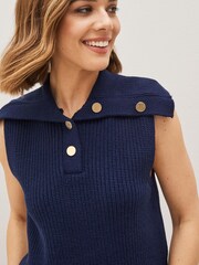 Marineblau/blau - Stricktop mit Knopfleiste und Kragen - Bild 4 von 5