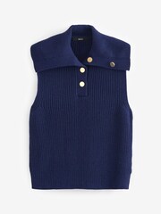 Marineblau/blau - Stricktop mit Knopfleiste und Kragen - Bild 5 von 5