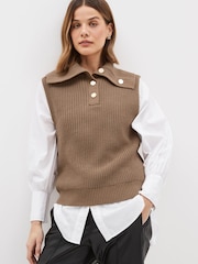 Kamelbraun - Stricktop mit Knopfleiste und Kragen - Bild 1 von 6