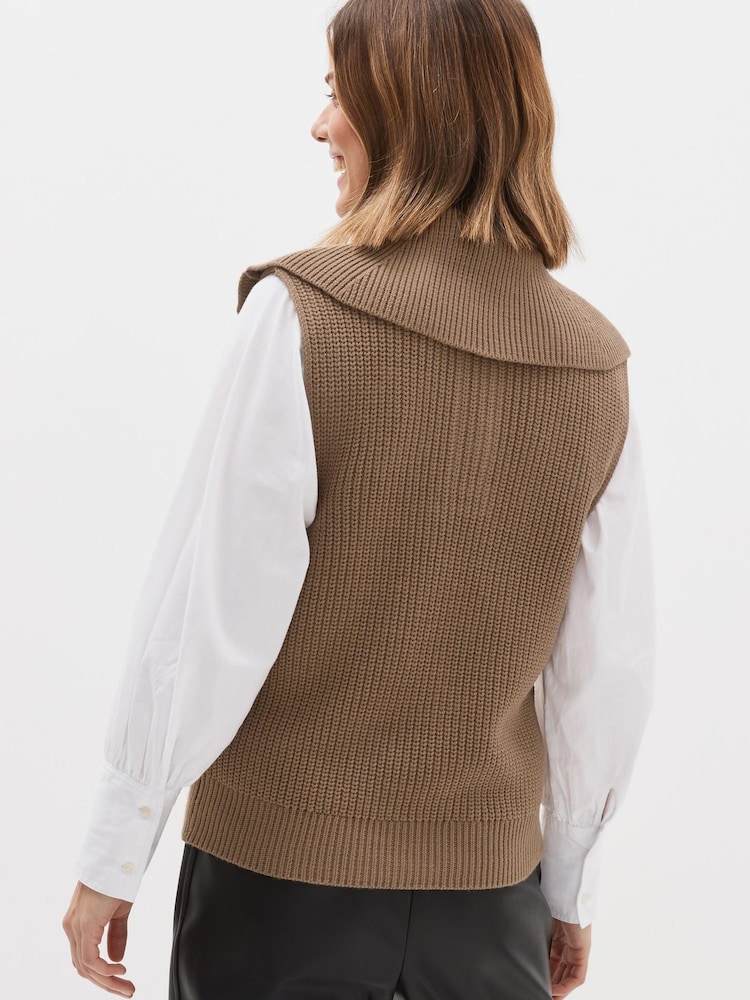 Kamelbraun - Stricktop mit Knopfleiste und Kragen - Bild 2 von 6