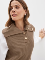 Kamelbraun - Stricktop mit Knopfleiste und Kragen - Bild 4 von 6