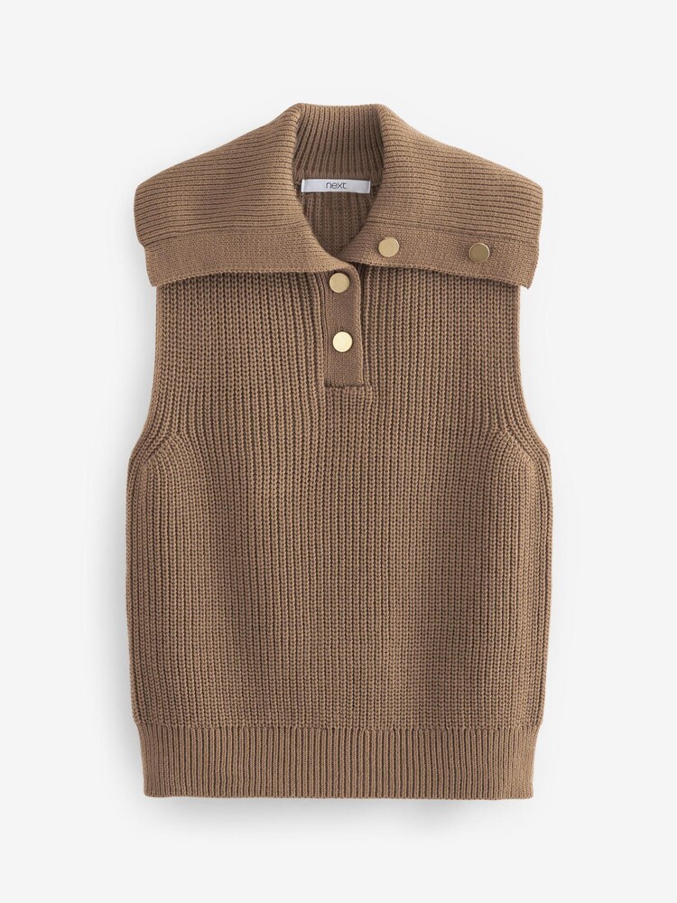 Kamelbraun - Stricktop mit Knopfleiste und Kragen - Bild 6 von 6