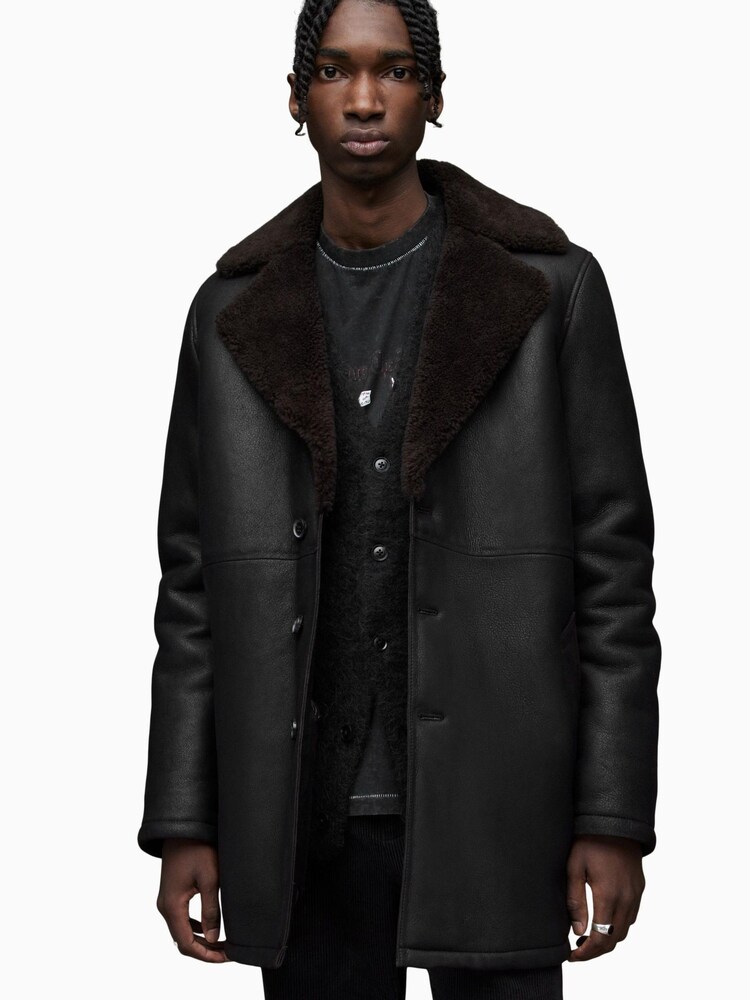AllSaints Black 100% Cotton Kingsley Shearling Jacket - Image 1 of 7 AllSaints Black 100% Cotton Kingsley Shearling Jacket - Image 1 of 7