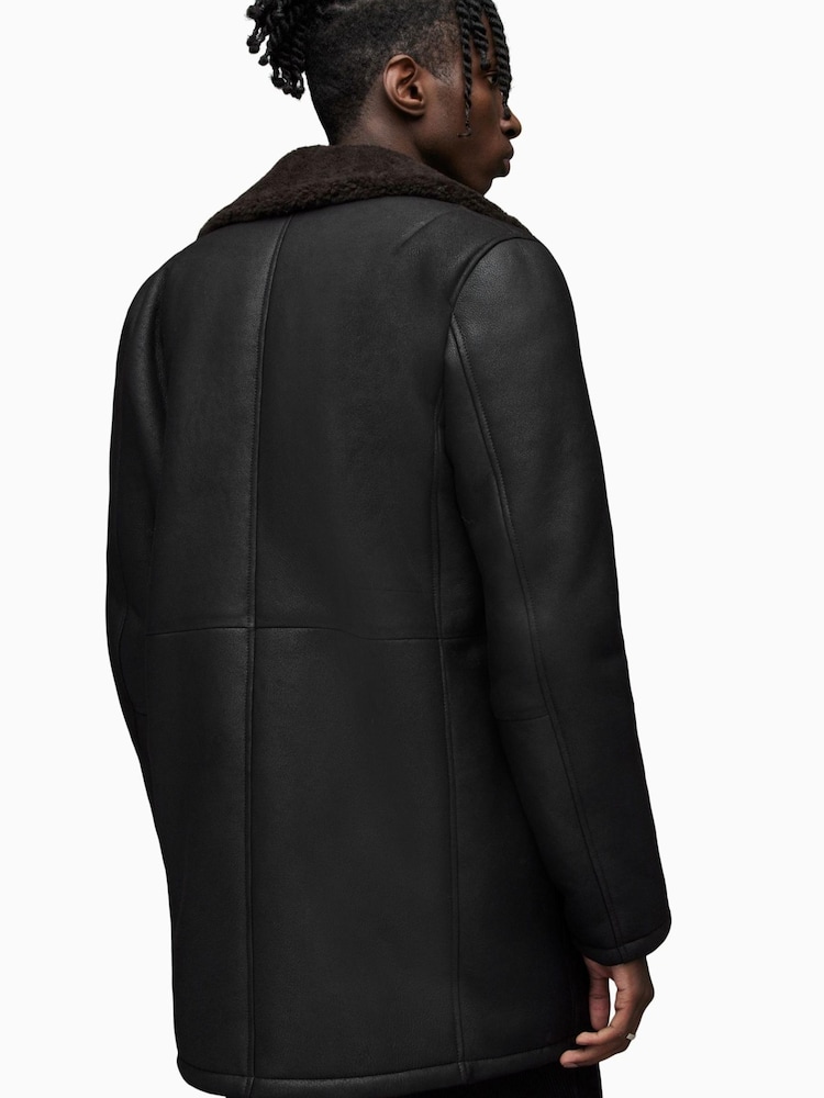 AllSaints Black 100% Cotton Kingsley Shearling Jacket - Image 2 of 7 AllSaints Black 100% Cotton Kingsley Shearling Jacket - Image 2 of 7