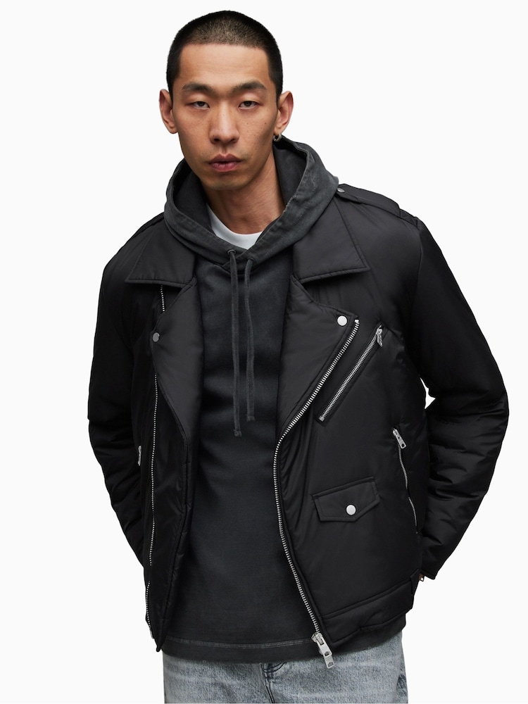 AllSaints Black Miller Biker Jacket - Image 12 of 12