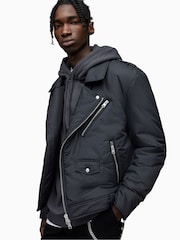 AllSaints Black Miller Biker Jacket - Image 3 of 12
