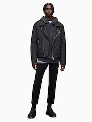 AllSaints Black Miller Biker Jacket - Image 5 of 12