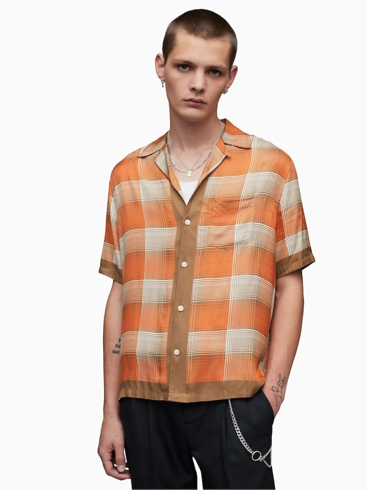 AllSaints Orange Suburus Short Sleeve Shirt - Image 2 of 6