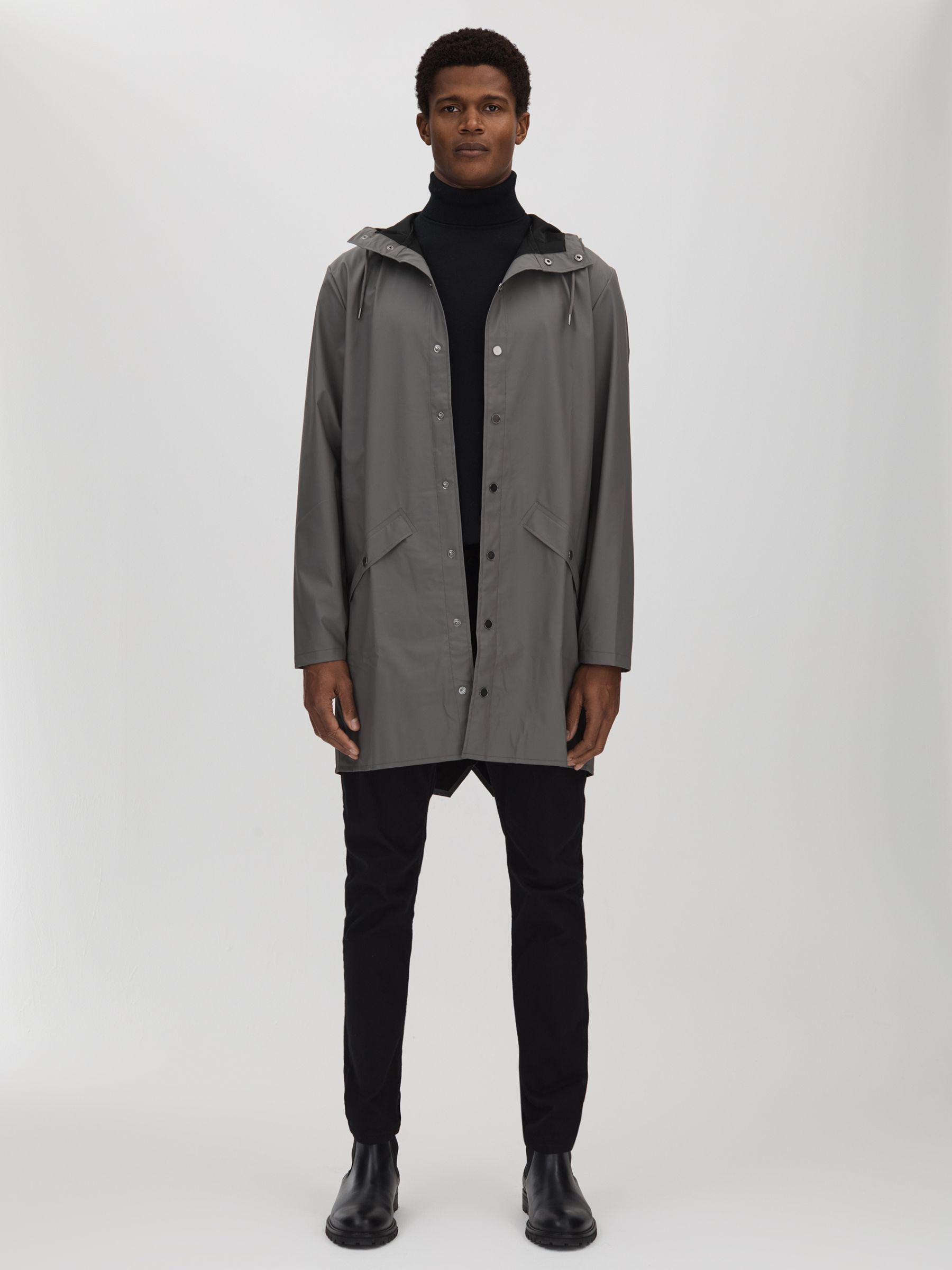 Rains Slate Longline Hooded Jacket