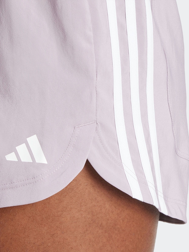 adidas Purple Pacer Training 3 Stripes Woven High Rise Shorts - Image 6 of 6