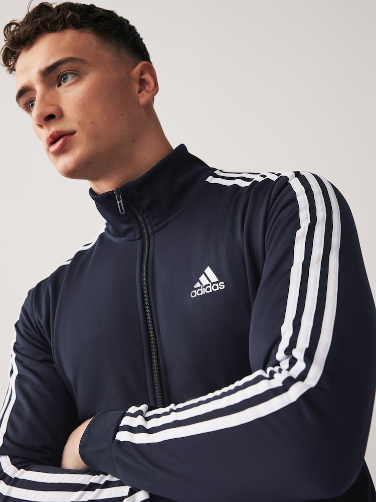 adidas Navy Blue 3-Stripe Tricot Tracksuit - Image 3 of 6