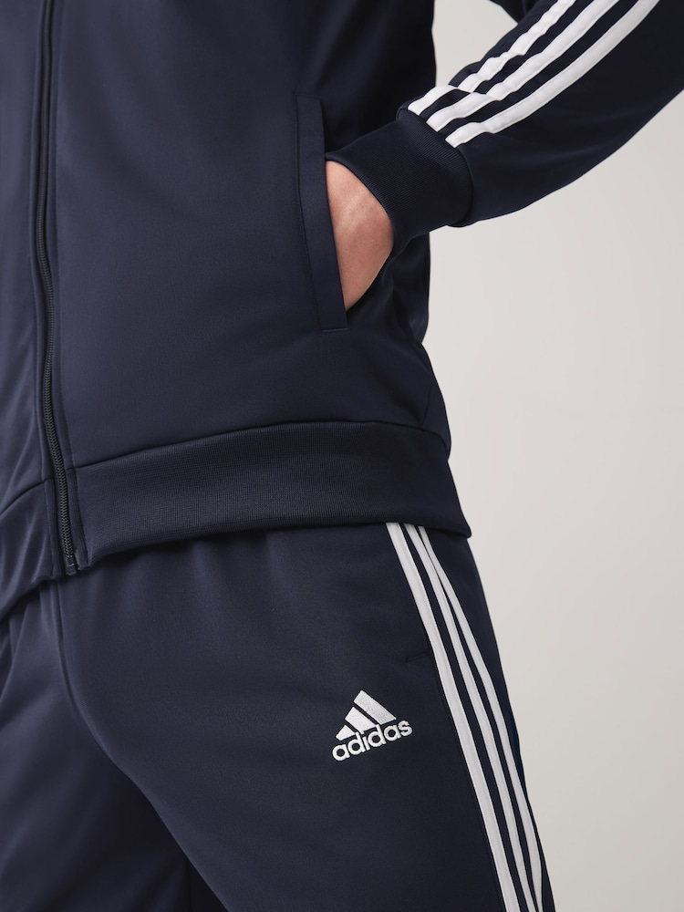 adidas Navy Blue 3-Stripe Tricot Tracksuit - Image 4 of 6