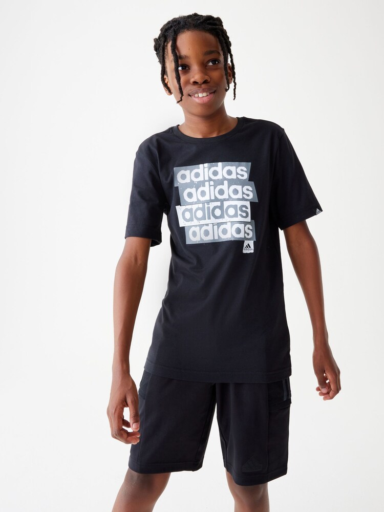 adidas Black Lin Repeat Kids T-Shirt - Image 1 of 5