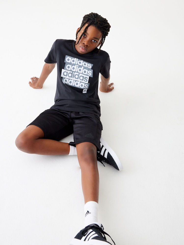 adidas Black Lin Repeat Kids T-Shirt - Image 2 of 5