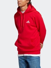 adidas Red Essential Fleece Hoodie - Image 3 of 7