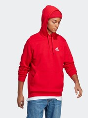 adidas Red Essential Fleece Hoodie - Image 4 of 7