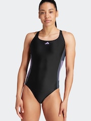 adidas Black Performance Swim 3-Stripes Colorblock Swimsuit - Image 1 of 7