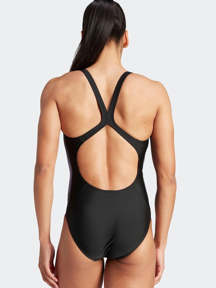 adidas Black Performance Swim 3-Stripes Colorblock Swimsuit - Image 2 of 7