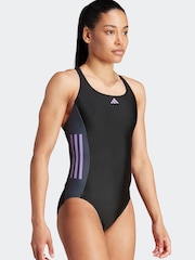 adidas Black Performance Swim 3-Stripes Colorblock Swimsuit - Image 3 of 7