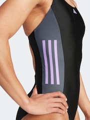 adidas Black Performance Swim 3-Stripes Colorblock Swimsuit - Image 6 of 7