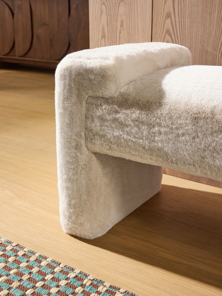 MADE.COM Taupe Natural Arctic Faux Fur Brixton Bench - Image 2 of 5 MADE.COM Taupe Natural Arctic Faux Fur Brixton Bench - Image 2 of 5