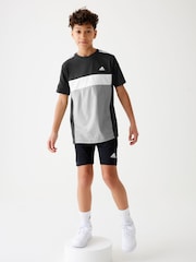 adidas Black Kids Sportswear Tiberio 3-Stripes Colourblock 100% Cotton T-Shirt - Image 1 of 8