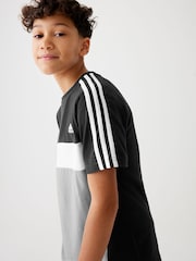 adidas Black Kids Sportswear Tiberio 3-Stripes Colourblock 100% Cotton T-Shirt - Image 3 of 8
