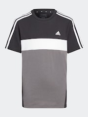 adidas Black Kids Sportswear Tiberio 3-Stripes Colourblock 100% Cotton T-Shirt - Image 4 of 8