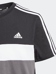 adidas Black Kids Sportswear Tiberio 3-Stripes Colourblock 100% Cotton T-Shirt - Image 6 of 8