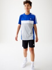 adidas Blue Kids Sportswear Tiberio 3-Stripes Colourblock 100% Cotton T-Shirt - Image 3 of 12