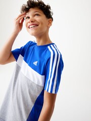 adidas Blue Kids Sportswear Tiberio 3-Stripes Colourblock 100% Cotton T-Shirt - Image 7 of 12