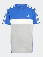adidas Blue Kids Sportswear Tiberio 3-Stripes Colourblock 100% Cotton T-Shirt - Image 8 of 12
