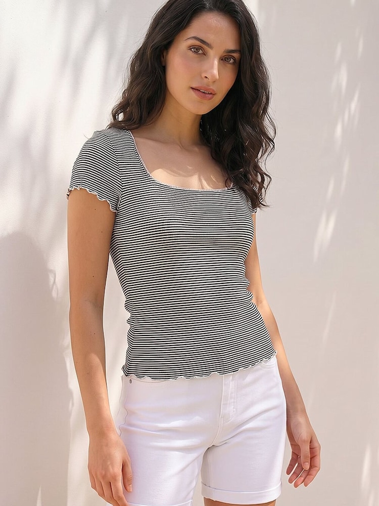 Roman Black Stripe Frill Hem Top - Image 2 of 4