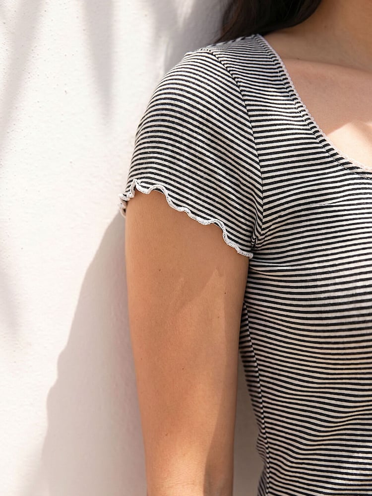 Roman Black Stripe Frill Hem Top - Image 4 of 4