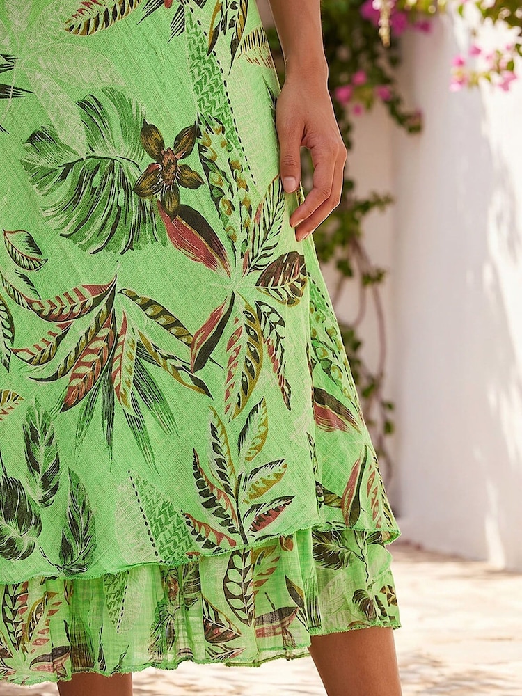 Roman Green Petite Leaf Print Layered Hem Dress - Image 4 of 4 Roman Green Petite Leaf Print Layered Hem Dress - Image 4 of 4