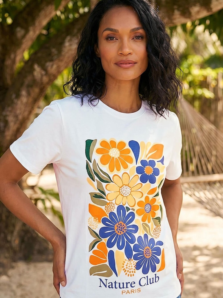 Roman Blue Floral Placement Print T-Shirt - Image 1 of 4