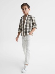 Reiss Camel Mason 9-12 yrs Long Sleeve Brushed Check Overshirt - Image 1 of 7
