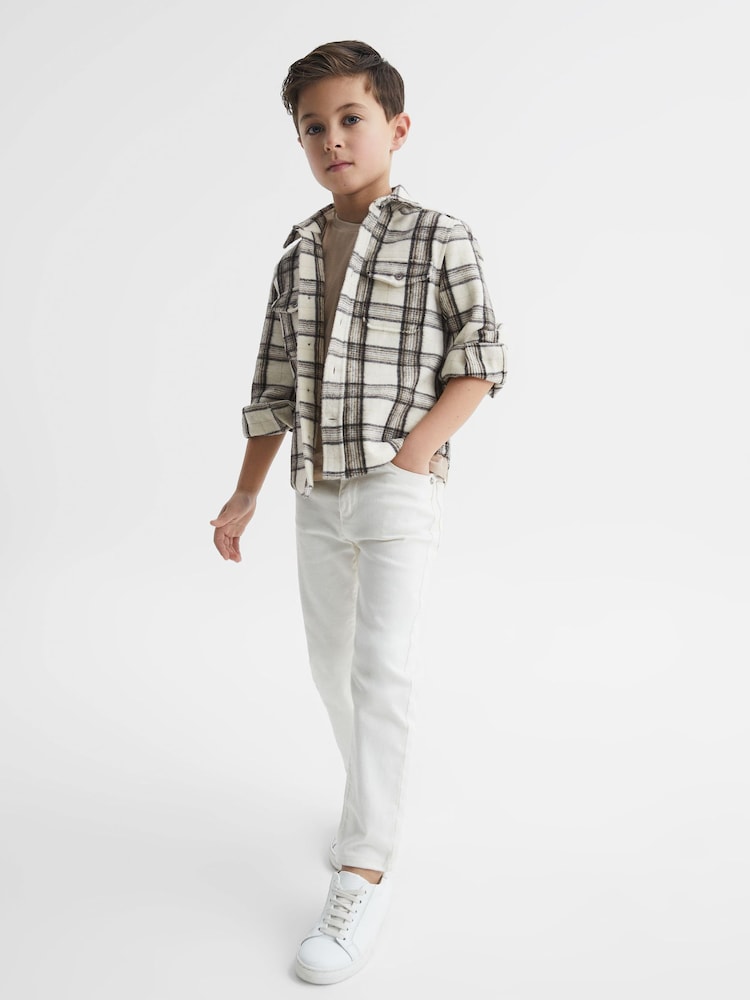 Reiss Camel Mason 9-12 yrs Long Sleeve Brushed Check Overshirt - Image 1 of 7