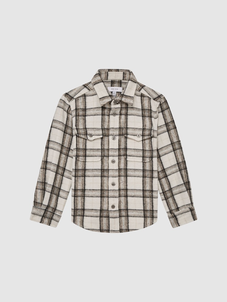 Reiss Camel Mason 9-12 yrs Long Sleeve Brushed Check Overshirt - Image 2 of 7