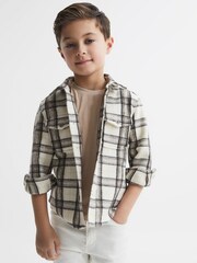 Reiss Camel Mason 9-12 yrs Long Sleeve Brushed Check Overshirt - Image 3 of 7