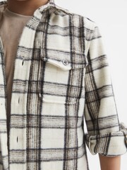 Reiss Camel Mason 9-12 yrs Long Sleeve Brushed Check Overshirt - Image 4 of 7