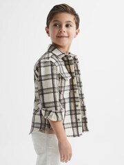 Reiss Camel Mason 9-12 yrs Long Sleeve Brushed Check Overshirt - Image 6 of 7
