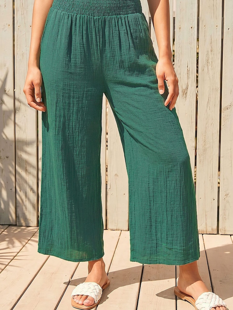 Roman Green Petite Shirred Waist Trousers - Image 2 of 4 Roman Green Petite Shirred Waist Trousers - Image 2 of 4