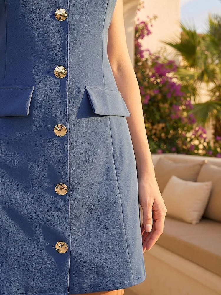 Roman Blue Button Through Tailored Dress - Image 4 of 4