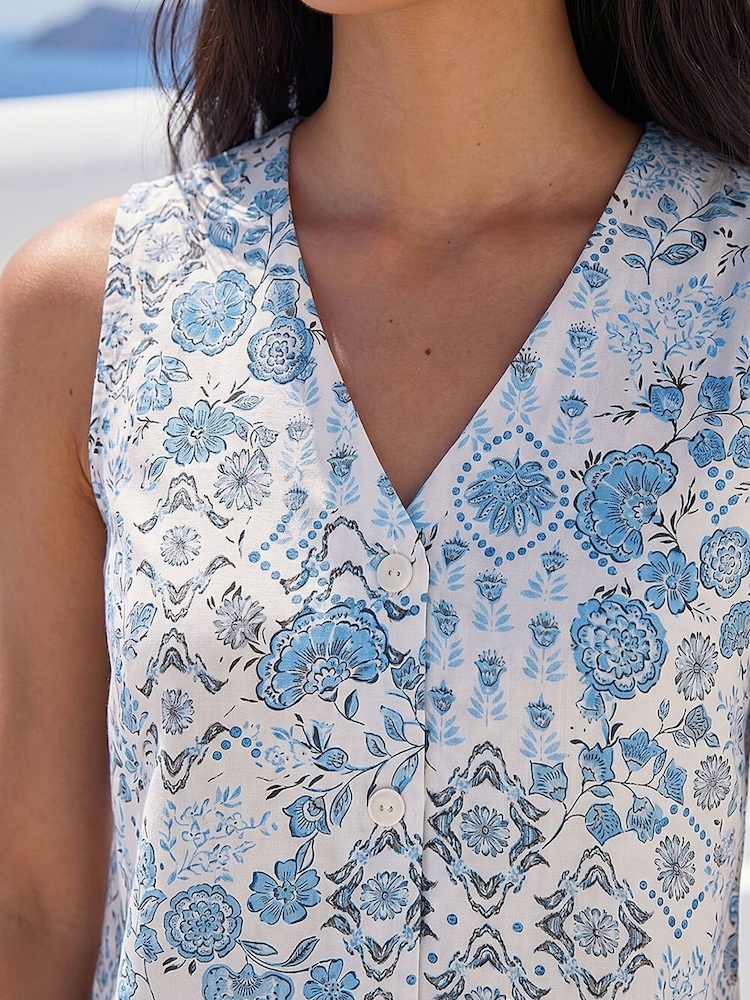 Roman Blue Petite Printed Sleeveless Blouse - Image 4 of 4