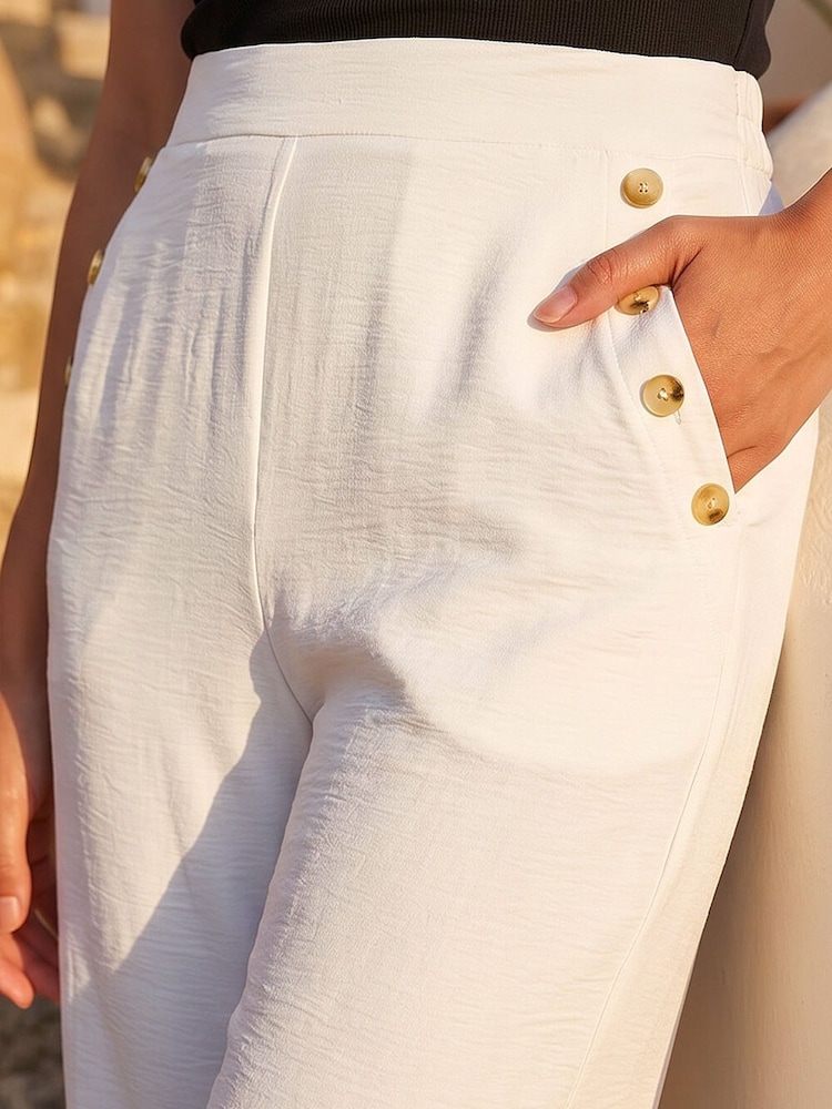 Roman White Petite Button Side Trousers - Image 2 of 4 Roman White Petite Button Side Trousers - Image 2 of 4