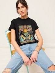 Black Palm Embellished Graphic Heavyweight Short Sleeve Crew Neck T-Shirt - Image 2 of 6