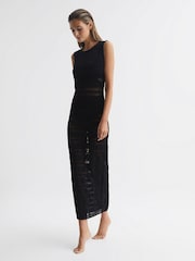 Reiss Black Seraphina Knitted Midi Dress - Image 1 of 6